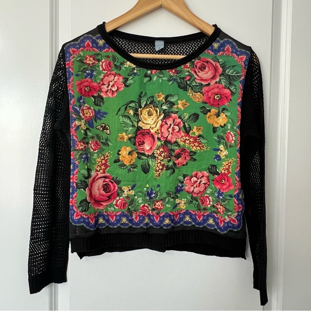 [FARM Rio] Floral Mesh Crochet Long Sleeve Top